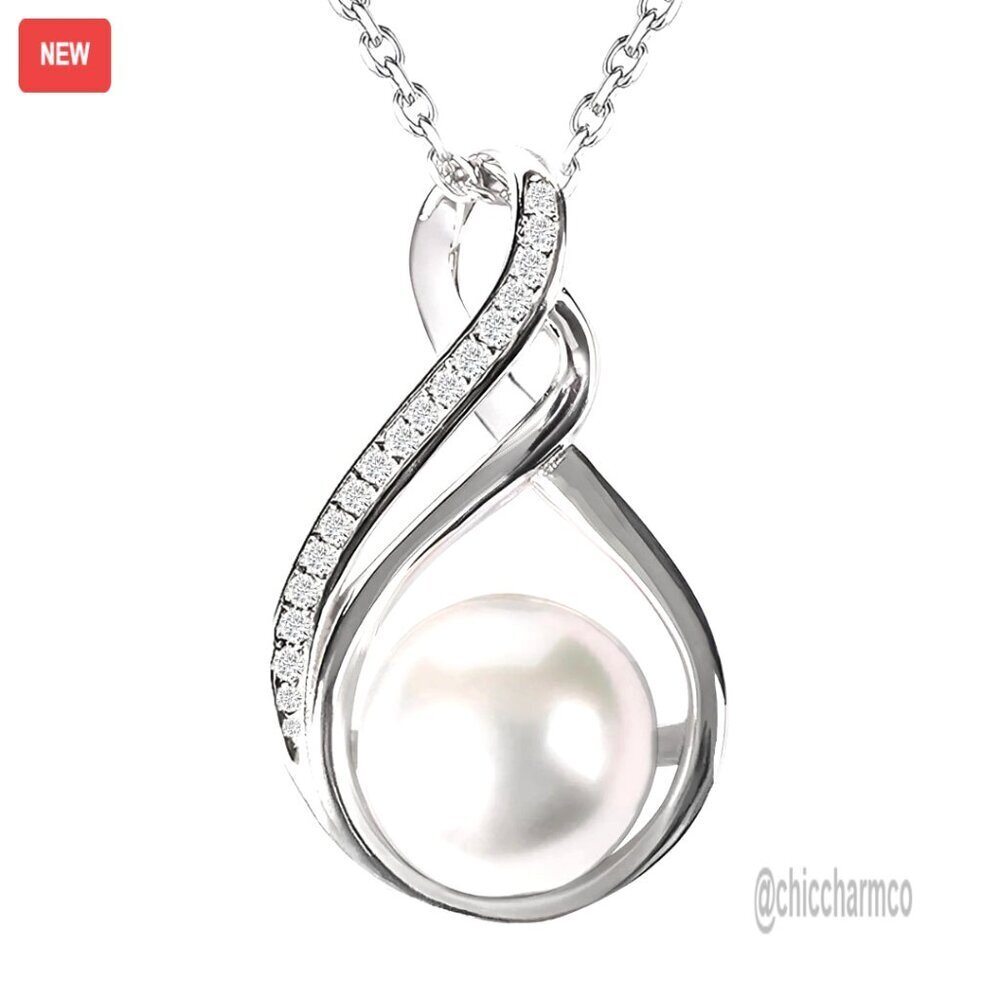AAA+ Freshwater Pearl Necklace 18" 925 Sterling Silver 18K Gold Plated